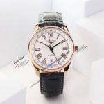 Swiss Replica Longines Master Collection 40 GMT White Face Rose Gold Roman Watch